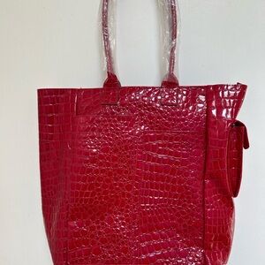Elegant Red Croc-Embossed Tote Bag